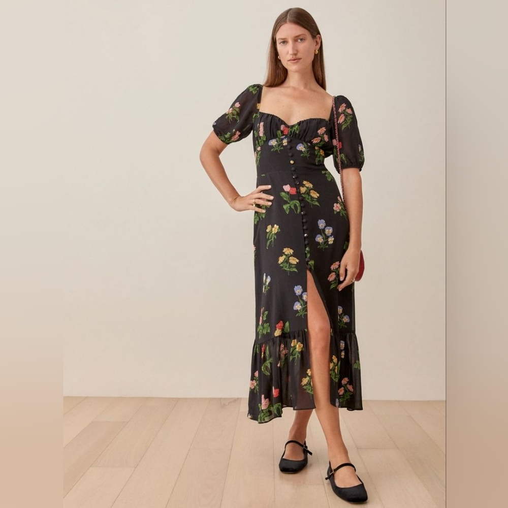 Reformation Charlee black floral dress